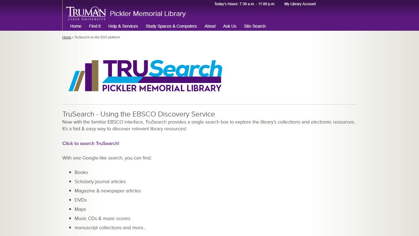 TruSearch on the EDS platform - Truman State University